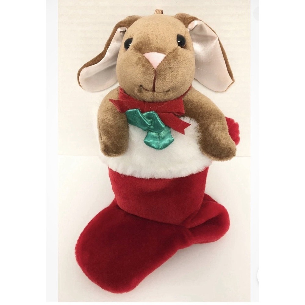 1985 VELVETEEN‎ RABBIT 13" Plush Christmas Stocking Satin Ears Vintage Bunny